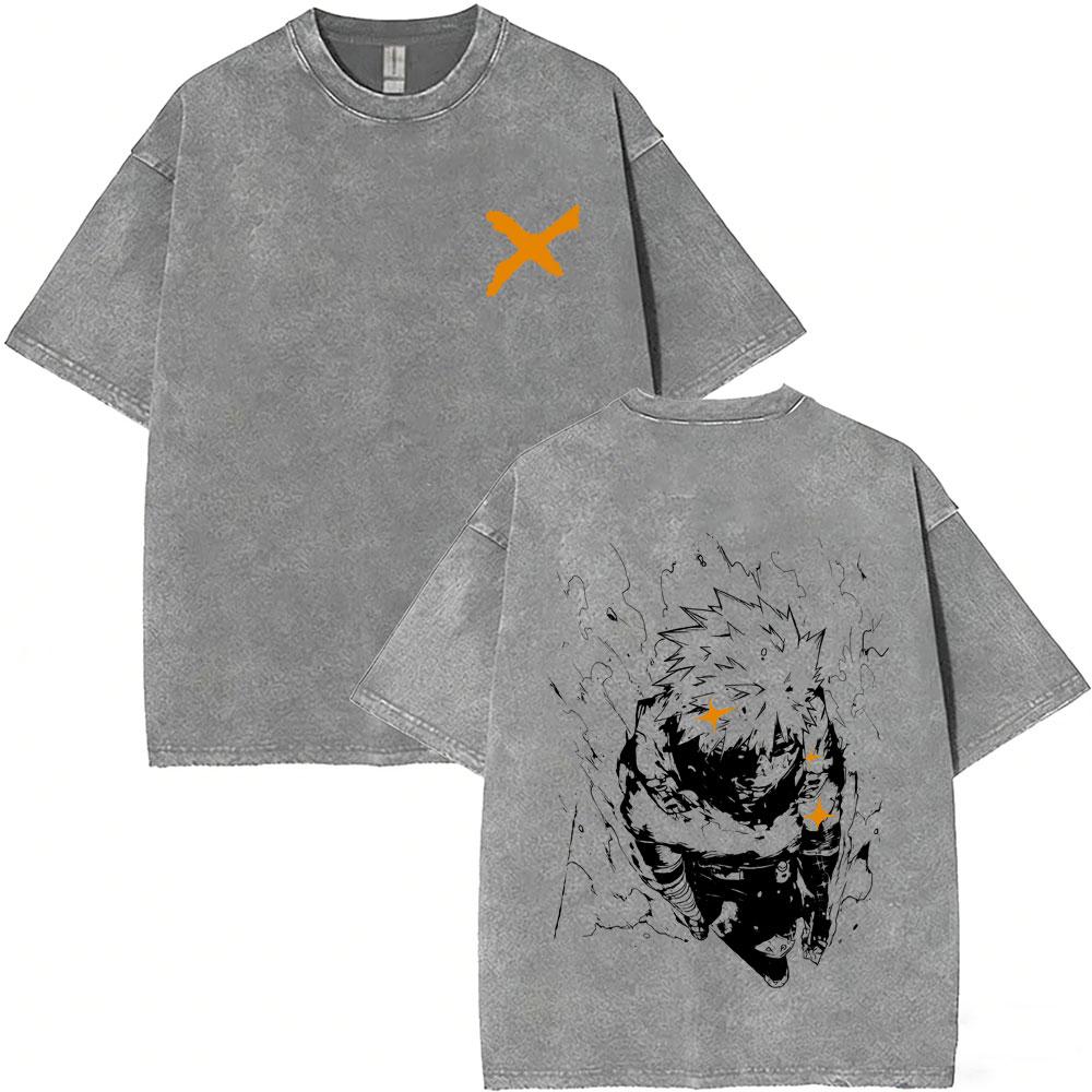 Anime My Hero Academia Shoto Todoroki Vintage Washed Tshirt Men Women Casual Retro Oversized T Shirts Cartoon Harajuku Tshirts
