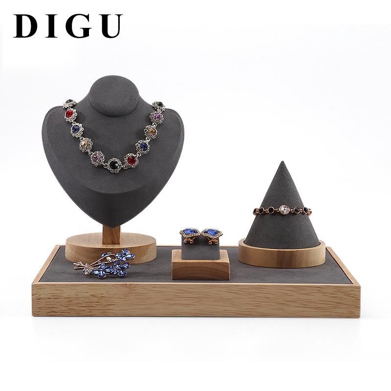 Деревянная подставка для украшений из массива дерева для серег, колец и ожерелий с нефритовым подносом