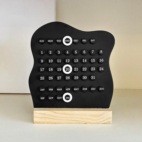 Wood Perpetual Calendar Desktop Acrylic Calendar Stand Week Month Day Display Desk Decor for Home Office Shop Bar