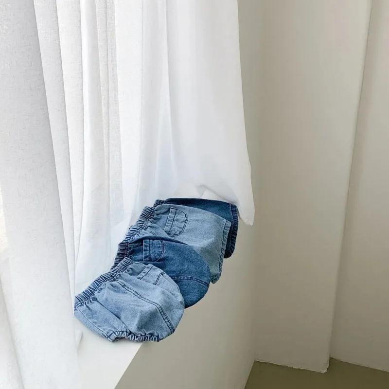 Мальчики и девочки карман джинсовой сумки ягодицы брюки детские корейский стиль джинсовые шорты летние детские шорты тонкие брюки джинсы для девочек