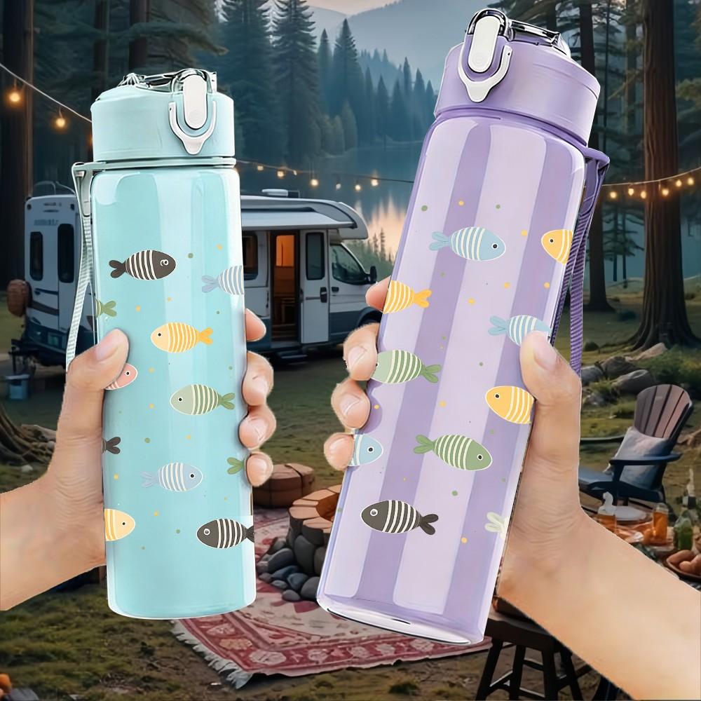 1PC Small Fish Seamless Pattern 750ml Color Plastic Sports Water Bottle Leakproof Flip Straw Lid Suitable for Sports Office Home Use