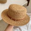 British Style Retro Flat Top Straw Hat Women'S Summer Hollow Sunshade Sunscreen Hat Seaside Vacation Style Straw Sun Hat