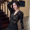 Autumn and Winter Slim and Slim Lace Bottom Shirt Spicy Girl Sexy Hollow Out Design Long Sleeve Top