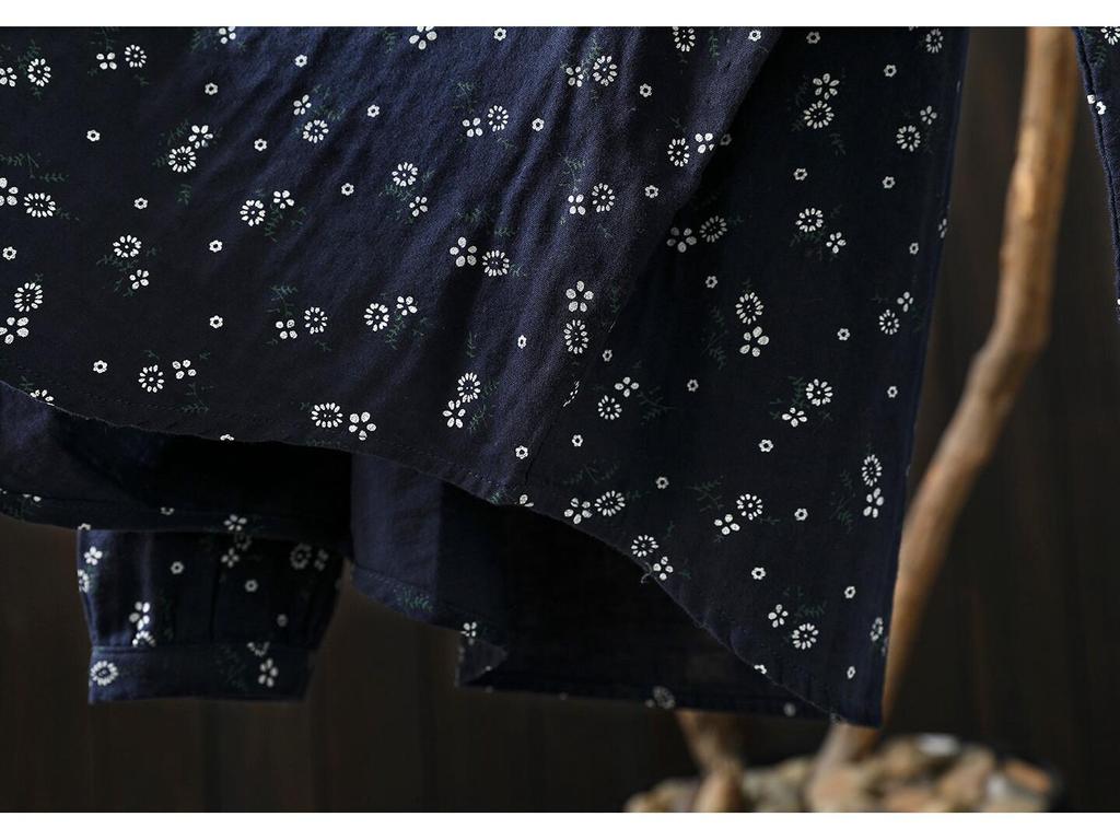 Женская рубашка из хлопковой марли с длинным рукавом в ретро-цветочном стиле, весна 2026