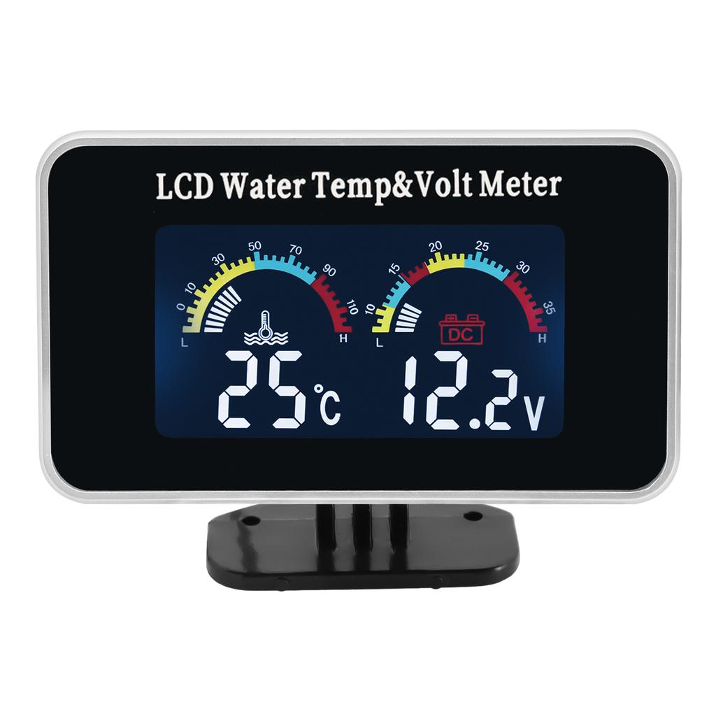 Digital 2 In 1 Water Temperature Meter Voltmeter Car LCD Water Temp Gauge Voltage Meter With 26~40mm Adapter (Option) 12V 24V