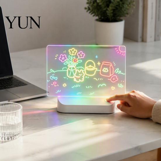 Acrylic Planner Board with Stand LED Drawing for Kids, Rechargeable DIY Light Up Tablet 7 Color Reusable Writing Pens, Neon Glow Note Board,