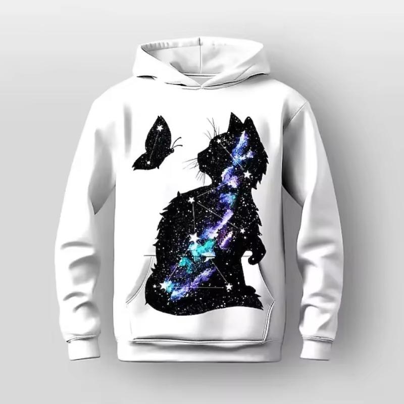 Девочки 3D графика Мультфильм кот Толстовка Длинный рукав 3D принт Осень Зима Активный Мода Милый Полиэстер Дети На открытом воздухе На каждый день Повседневные