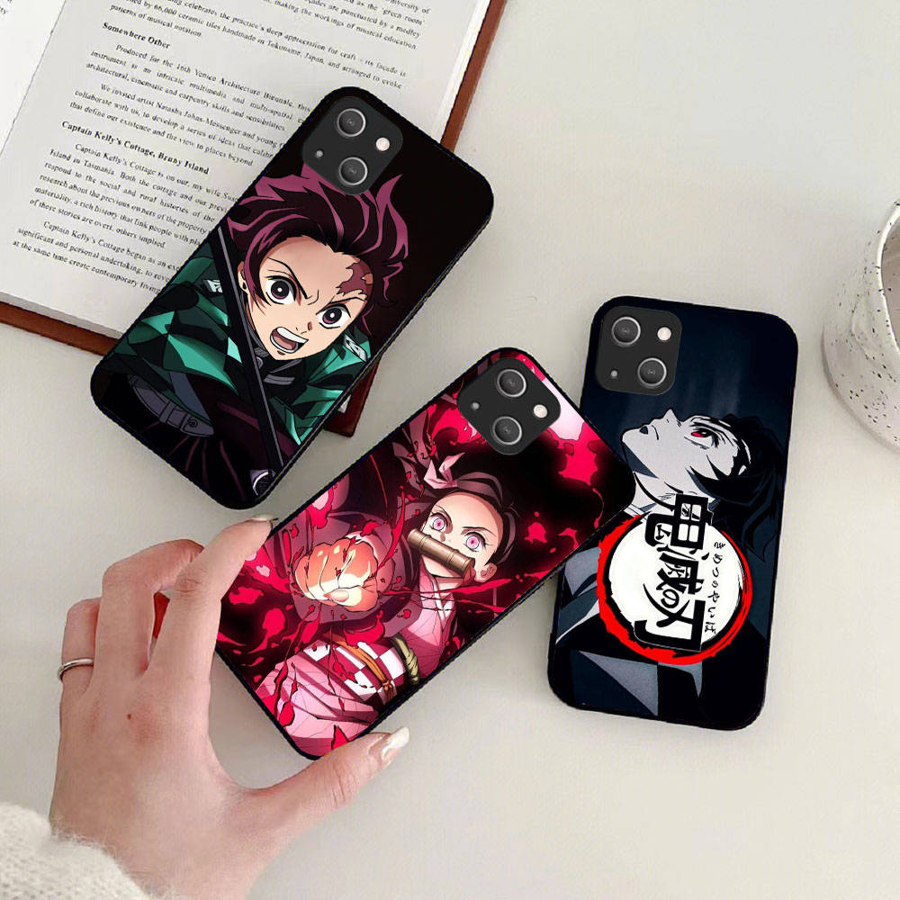 KK-10 Demon Slayer Soft Black Case for iPhone XR 14 15 11 12 13 6 7 8 X XS Pro Max Samsung S22 S23 S21 S24 FE Ultra S8 Plus