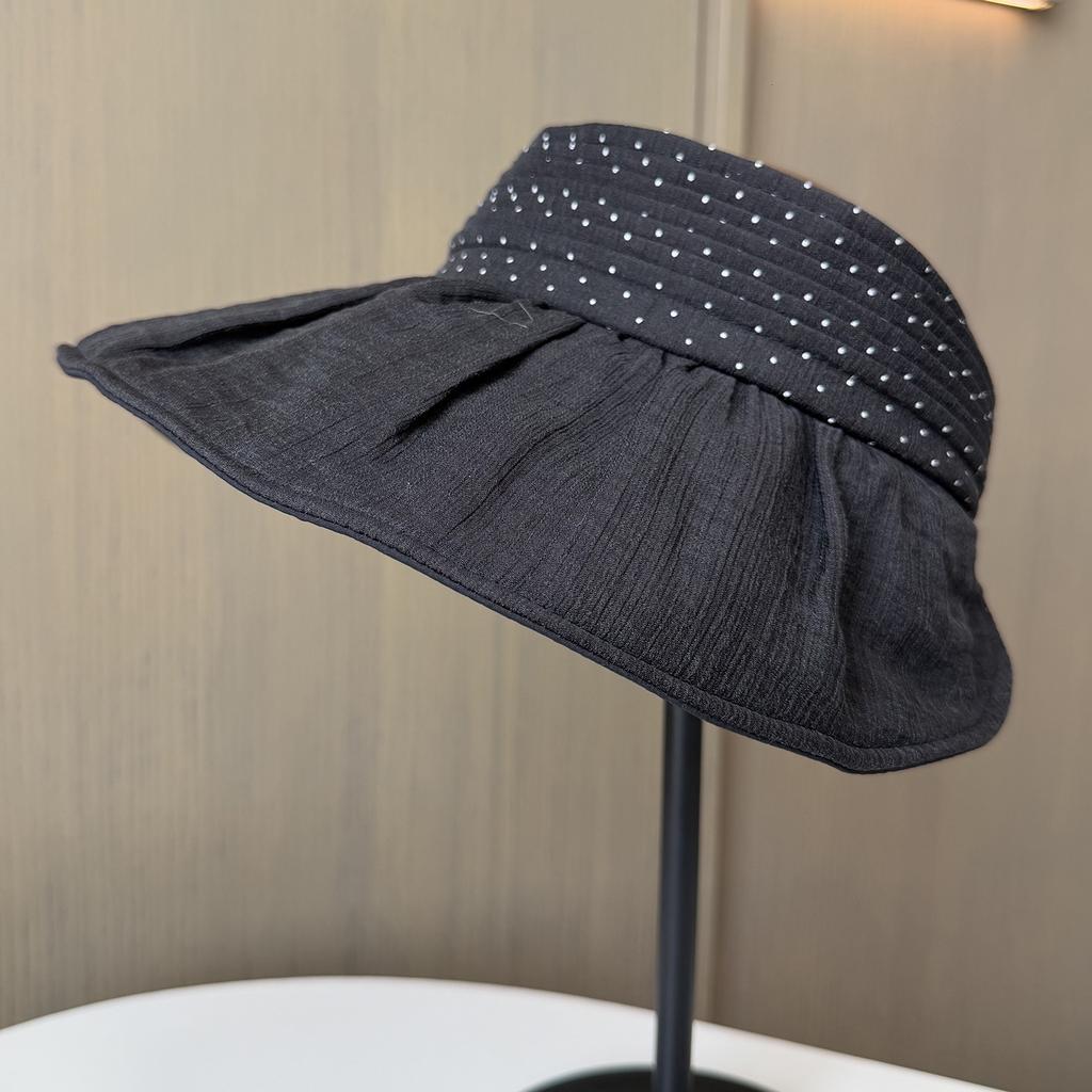Summer large brim UV protection empty top hat women polka dot foldable cycling sun protection face cover UV sun hat