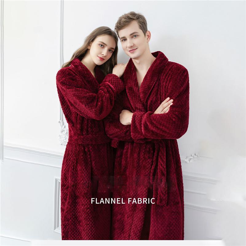 Thickened Extended Bathrobe Coral Velvet Pajamas Nightgown Night-robe for Couple Men Women Homewear