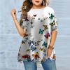 Женская летняя темная футболка с принтом бабочки больших размеров, удобная футболка с короткими рукавами и круглым вырезом, повседневная мешковатая футболка средней длины