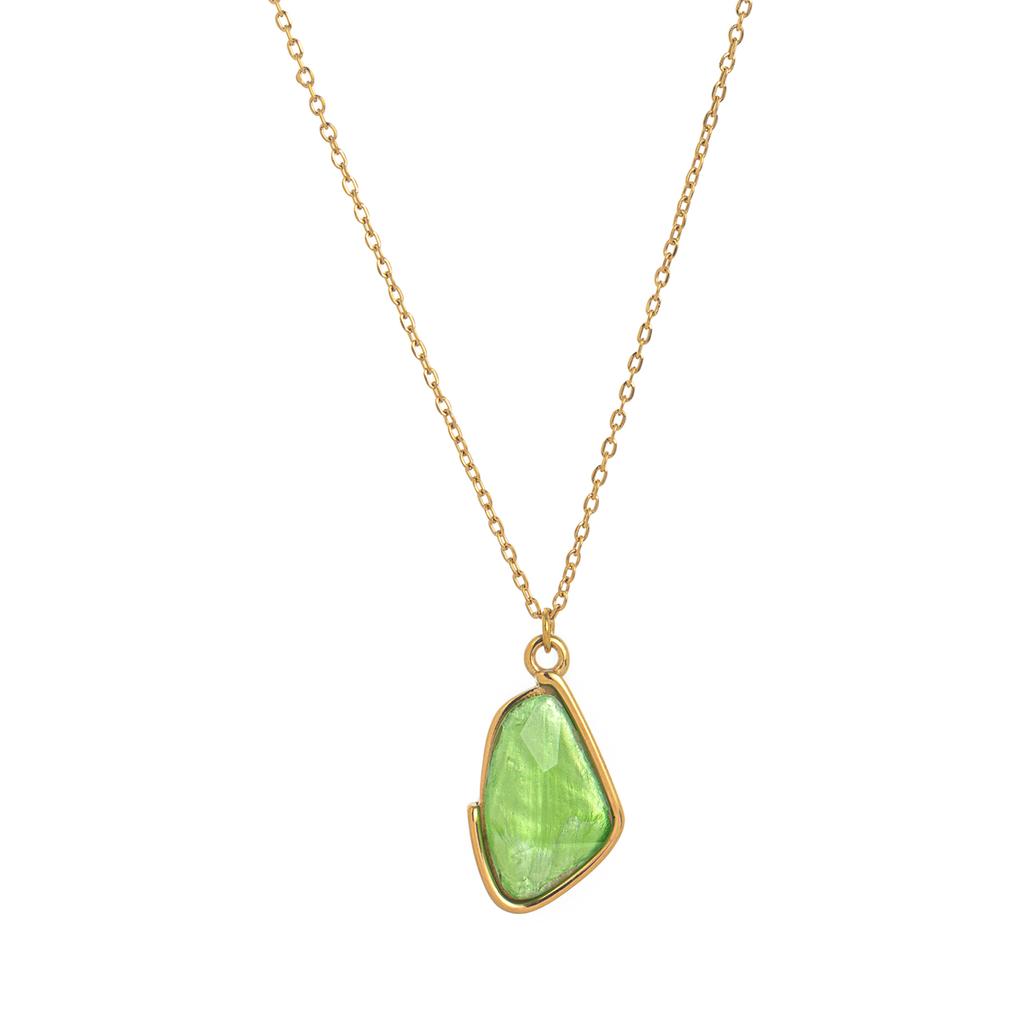 Irregular notch geometric fresh green pendant necklace collarbone chain titanium steel gold-plated color preservation