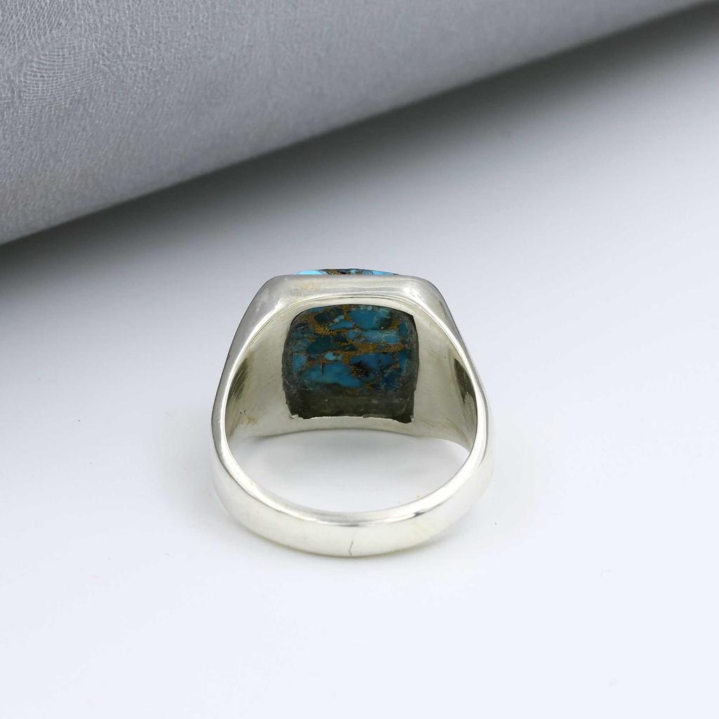 Blue Copper Turquoise Gemstone Ring, Solid 925 Sterling Silver Ring, Birthstone Ring, Anniversary Ring, Mens Ring