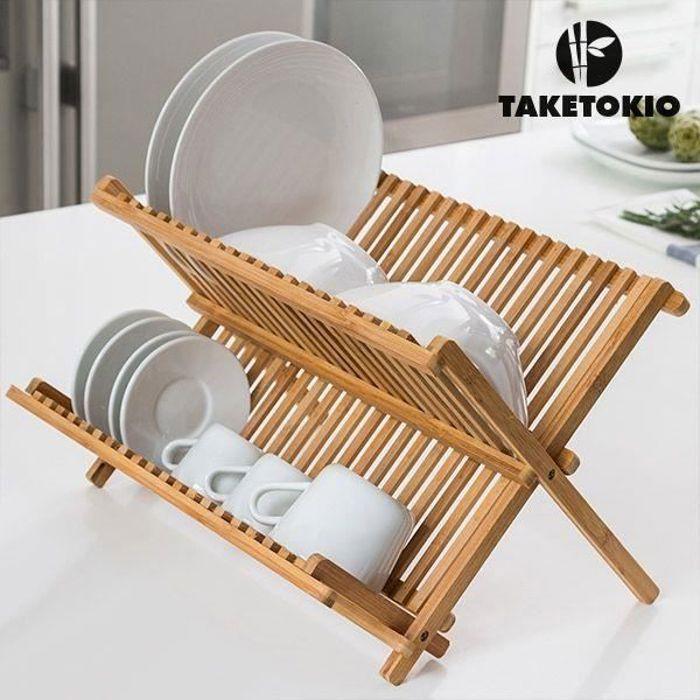 Égouttoir Vaisselle - CELLUSTOP - Pliable en Bambou - Ergonomique - Design Naturel - Ustensile Indispensable
