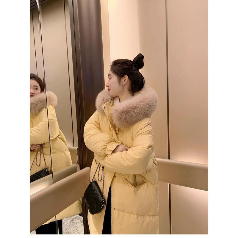 Длинное хлопковое пальто с капюшоном и длиной выше колена для женщин, зимнее пальто с большим меховым воротником, толстое хлопковое пальто, трендовые парки, куртки