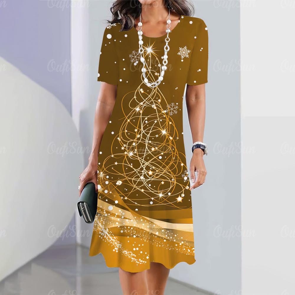 Nuevos Vestidos de Mujer Vestidos Vintage Navidad Starlight Impreso Повседневное Manga Corta 2023 Moda Mujeres Плюс Размер Ropa Y2K