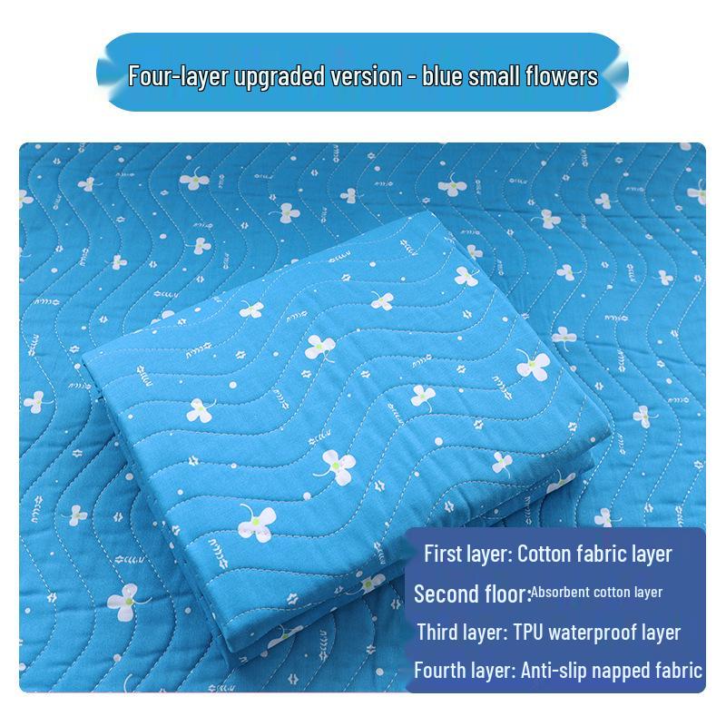 Washable Four-Layer Incontinence Pad: Breathable Cotton Bed Protector for Adults