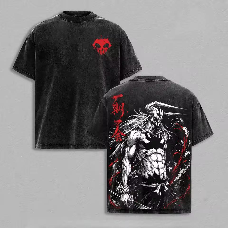 2026 Bleach Vasto Lorde Ichigo Double Sided Anime Graphic Vintage Washed Black T-Shirt Oversized Y2K Streetwear Cotton Tee