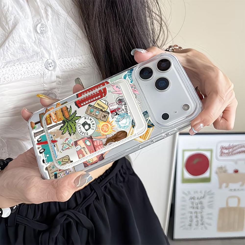 Fashion Tourism Label For Magsafe wallet Magnetic Card holder Phone Case For iPhone 16 13 16 15 12 14 17 Pro Max 16E Plus Cover
