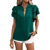 Women Casual Shirt V-neck Ruffle Short Sleeve Pullover Tops Solid Color Loose Fit Blouse