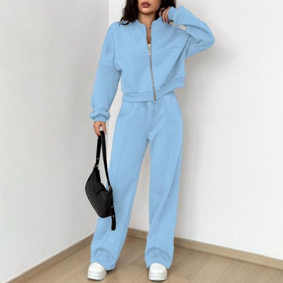 2 шт./компл., женское пальто, брюки, комплект с воротником-стойкой, длинными рукавами на молнии, эластичные манжеты, куртка на шнурке, эластичные брюки с высокой талией и широкими штанинами, спортивный спортивный костюм