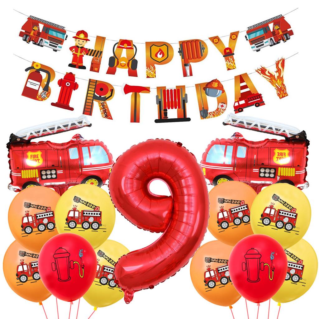 Fire Truck Series Children'S Birthday Party Balloons Decorative Supplies Arrangement Digital Balloons