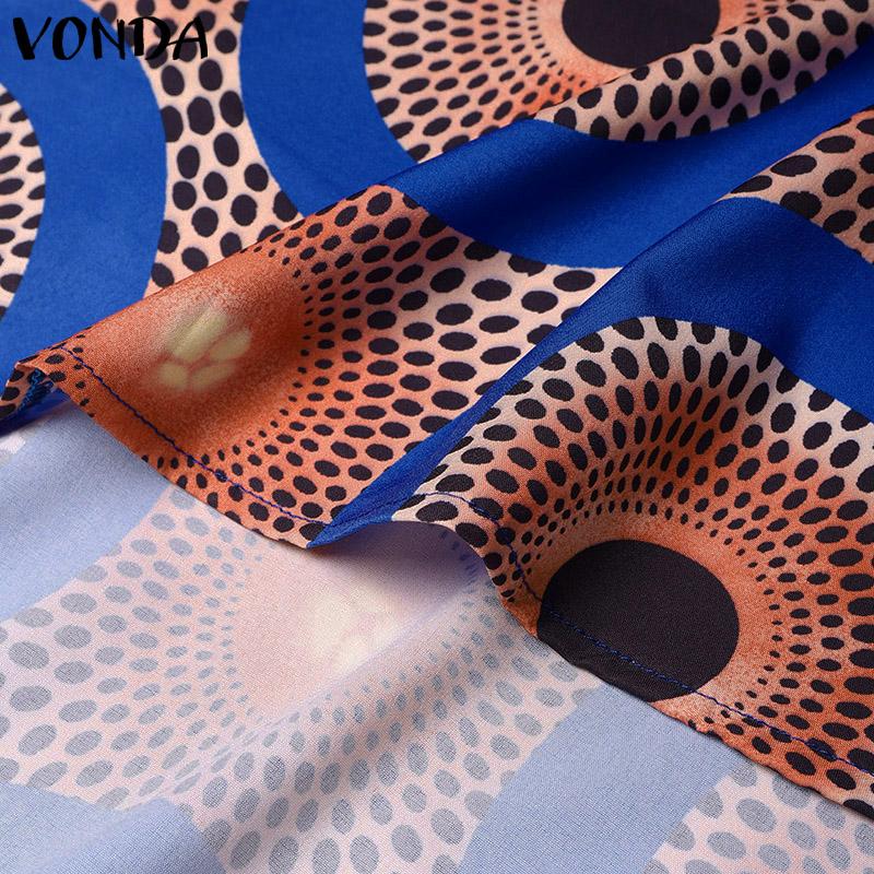 VONDA Женская свободная блузка большого размера с круглым вырезом и коротким рукавом с геометрическим узором и принтом