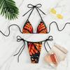 Adjustable Swimwear Women Butterfly Print Bikini Set, Halter Tie Top & Side Thong, Sexy Triangle Swimsuit Two Piece Swimsuit, Beach Bathing