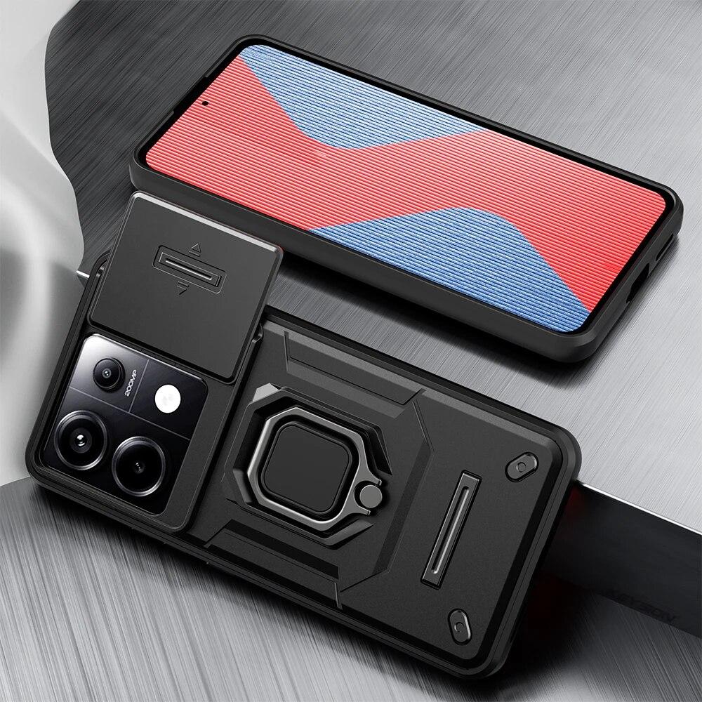 KEYSION Противоударный защитный чехол для Xiaomi POCO X6 Pro, защитное кольцо для объектива камеры, подставка, задняя крышка для телефона POCO X5 Pro 5G