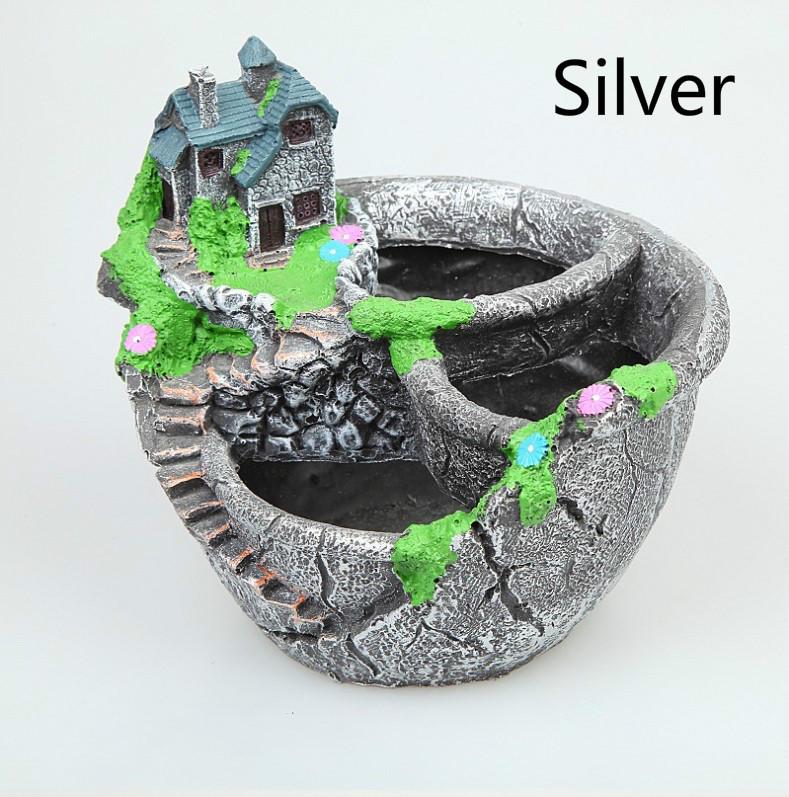 1pcs Flower Pot Resin Desktop Decor Garden Planter Bonsai Handcrafts Decoration