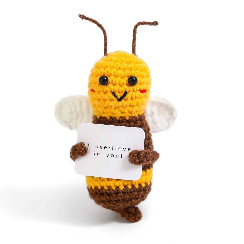 Positive Crochet Potato Doll with Card Handmade Knitted Emotional Support Hug Pocket Cucumber Ornament Room Decor Christmas Gift