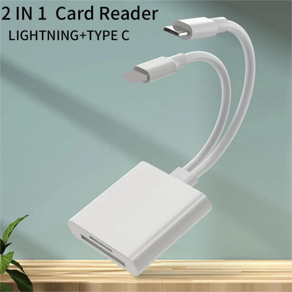 2 в 1 OTG Card Reader Type C Lightning to SD TF Memory Card Adapter для ПК, ноутбука, iPhone, Multi Smart Card Reader, не требуется приложение
