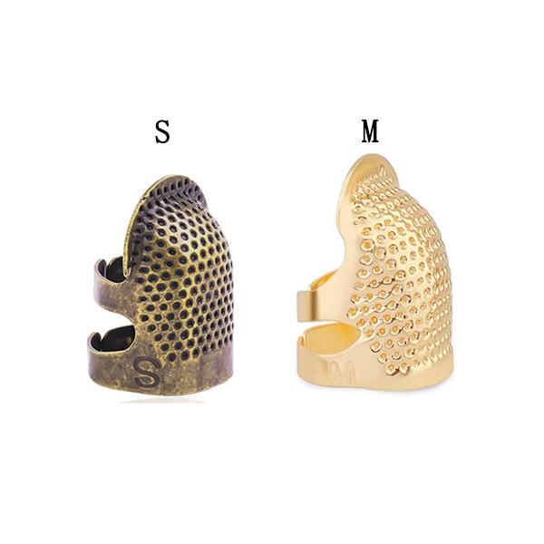 Hand-Working Sewing Thimble Metal Finger Shield Ring Leather Finger Protectors Thimble Rings for Knitting Quilting DIY Craft