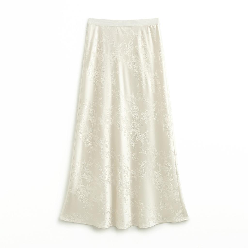 28 MM Jacquard] Spring elastic high waisted A-line slimming luxurious feeling comfortable silk skirt for women