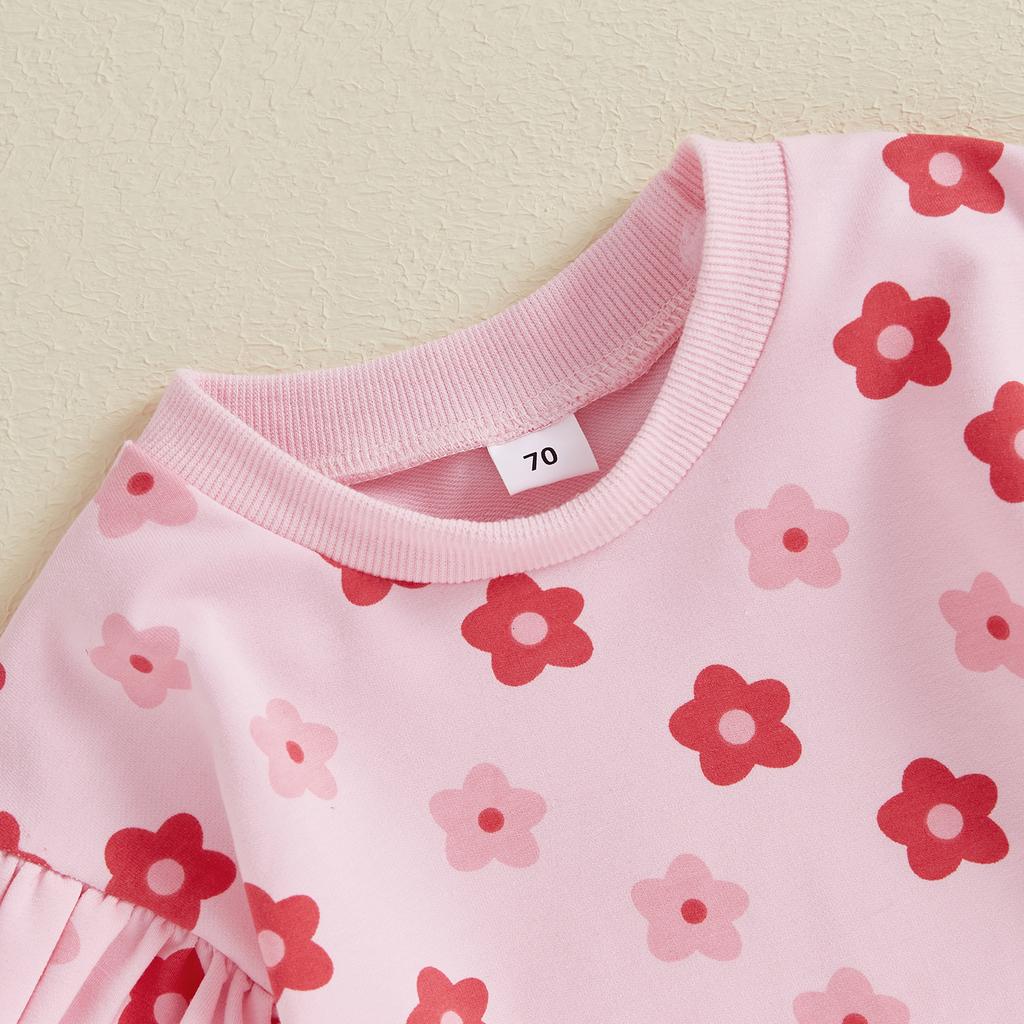 Комплект из 2 предметов для девочек, осенняя одежда, свитшот с длинными рукавами и цветочным принтом + штаны, одежда для малышей