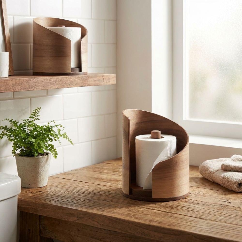 Large Capacity Wooden Paper Towel Holder Natural Wood Stable Tissue Storage Box Minimalist INS Round Roll Dispenser Living Room