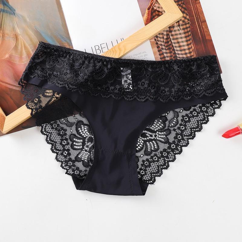 Women Floral Lace Seamless Panties Mid Waist Hip Lifting Briefs Underwear Hollow Out Underpants