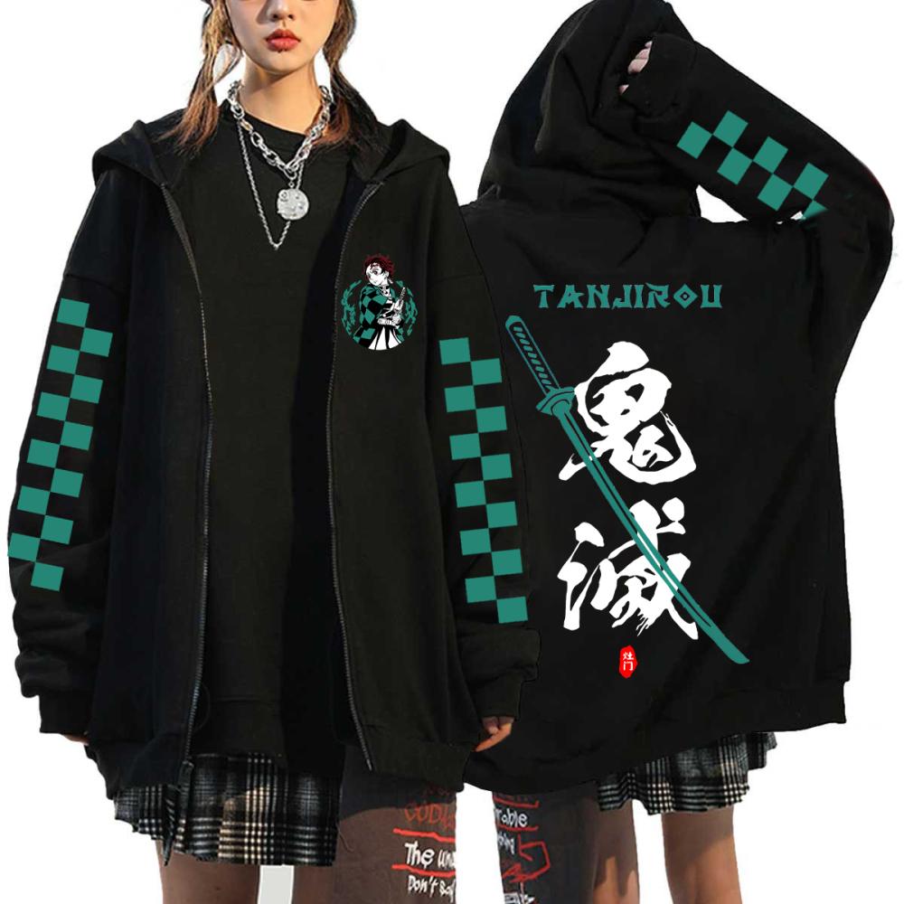 Demon Slayer Zipper Sweatshirts Zip Up Hoodie Anime Hoodies Unisex Hip Hop Streetwear Nezuko Kamado Graphic Y2K Clothes