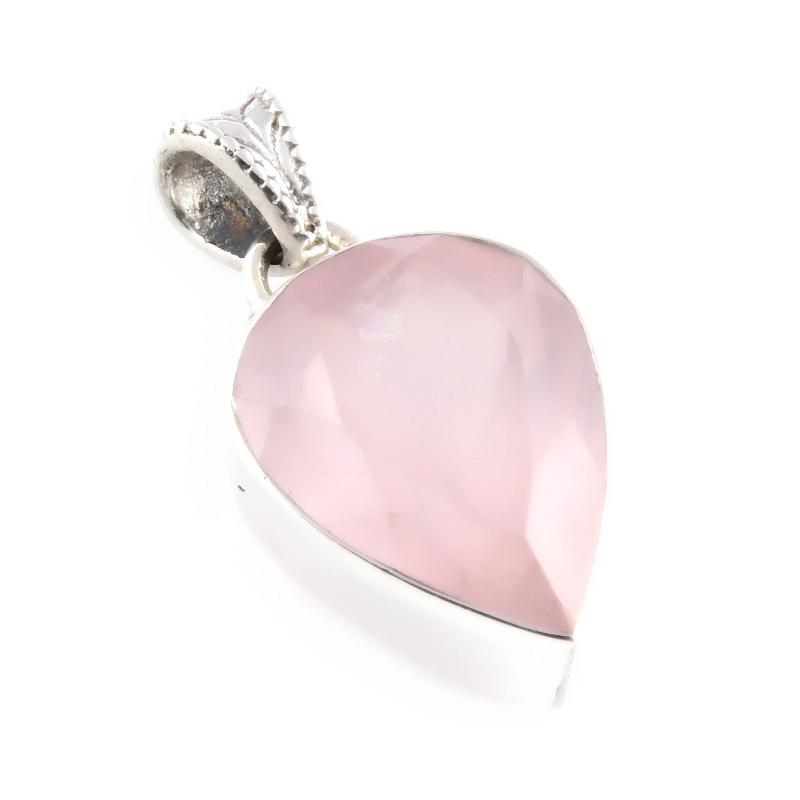 Natural Rose Quartz Gemstone 925 Solid Sterling Silver Jewelry Pendant 1.1" o1W38