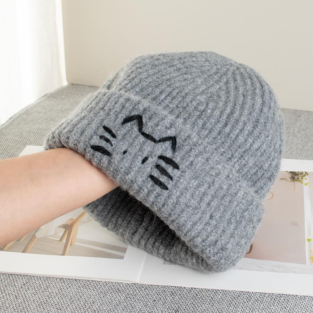 Line kitten cute wool hat female autumn and winter warm windproof versatile simple face small ear hat knitted hat