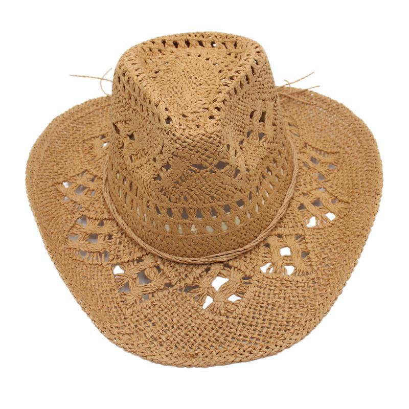 Rolled Beach Hat Western Cowboy Hat Hollow Sun Hat Straw Hat Ins Wind Jazz Hat Men and Women
