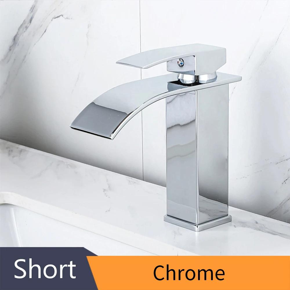 Gold Basin Faucet Deck Mounted Single Lever Bathroom Crane Waterfall Brass Bathroom Tap Hot Cold Water Mixer Taps 503
