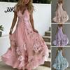 A-line Silhouette Dress Summer Floral Maxi for Women Short Sleeve V Elegant Printed Neck Swing Beach Vacation Sundress Lightweight