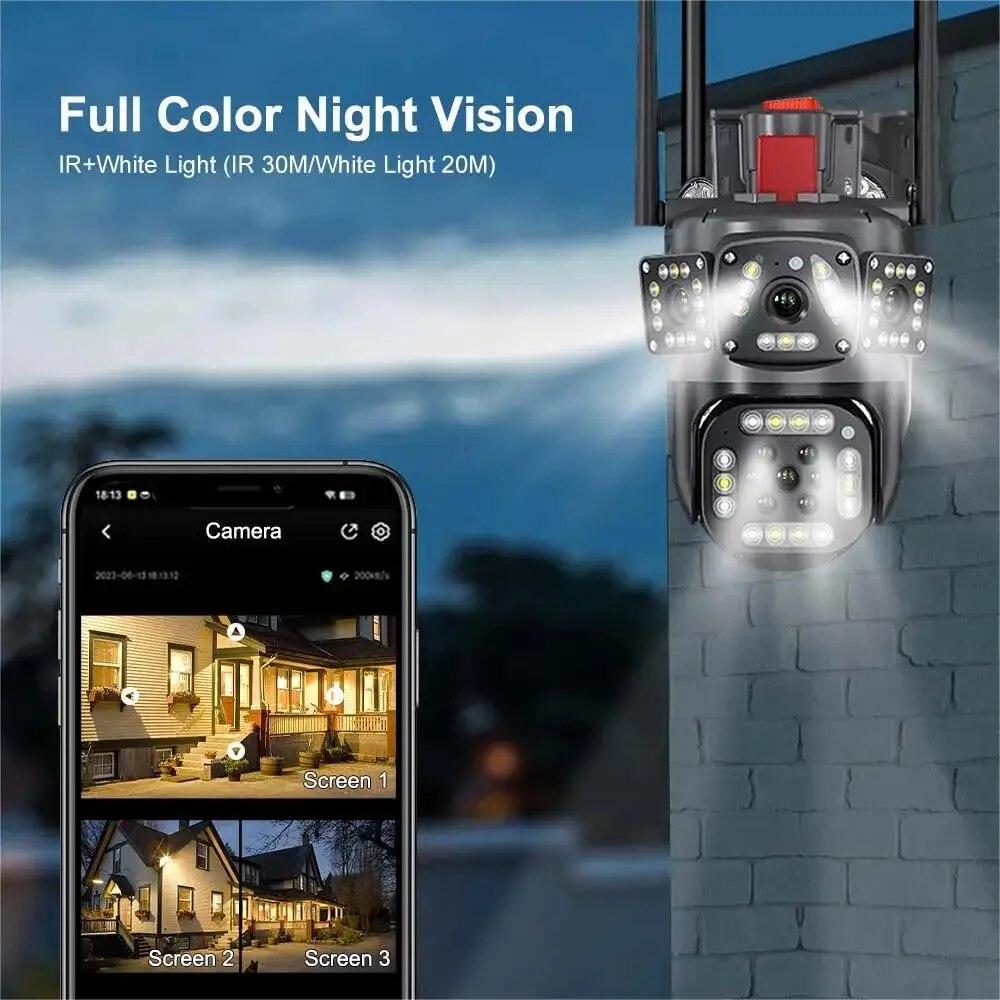 EU Plug 12MP PTZ WiFi 6K Dual Lens Camera Wireless Three Screens Protection Motion Detection Outdoor IP CCTV Survalance Home Protection