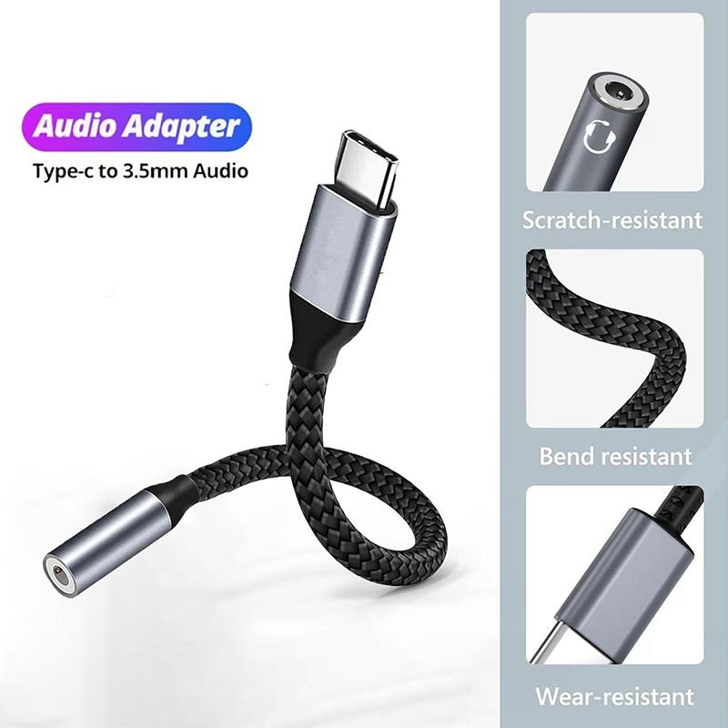 Type C to 3.5mm Headphone Adapter USB-C To 3.5mm Jack Audio Cable Earphone Audio Adapter For iPhone Huawei Xiaomi Oneplus Realme