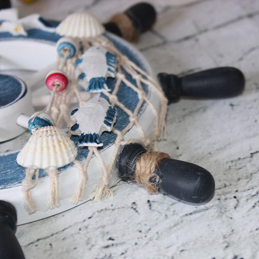 Деревянный 23 см пляжный катер, штурвал, рыболовная сеть, украшение для дома, стены (синий)