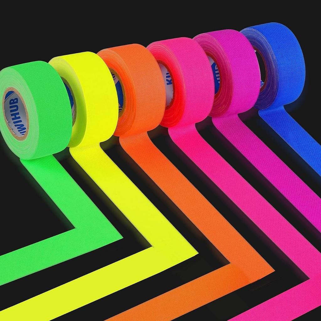 6 рулонов/комплект УФ-черной светящейся ленты в темноте-флуоресцентная ткань/неоновая лента, супер яркая тканевая светящаяся лента для вечеринок