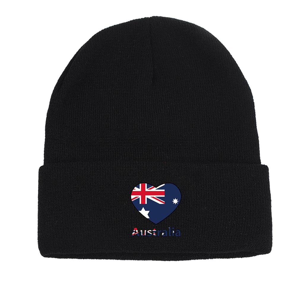 Heart Australian Flag Warm Knitted Cap Beanie, Patriotic Man Cap Cancer Chemo Slouchy Unisex Headwear Knit Hat Beanie