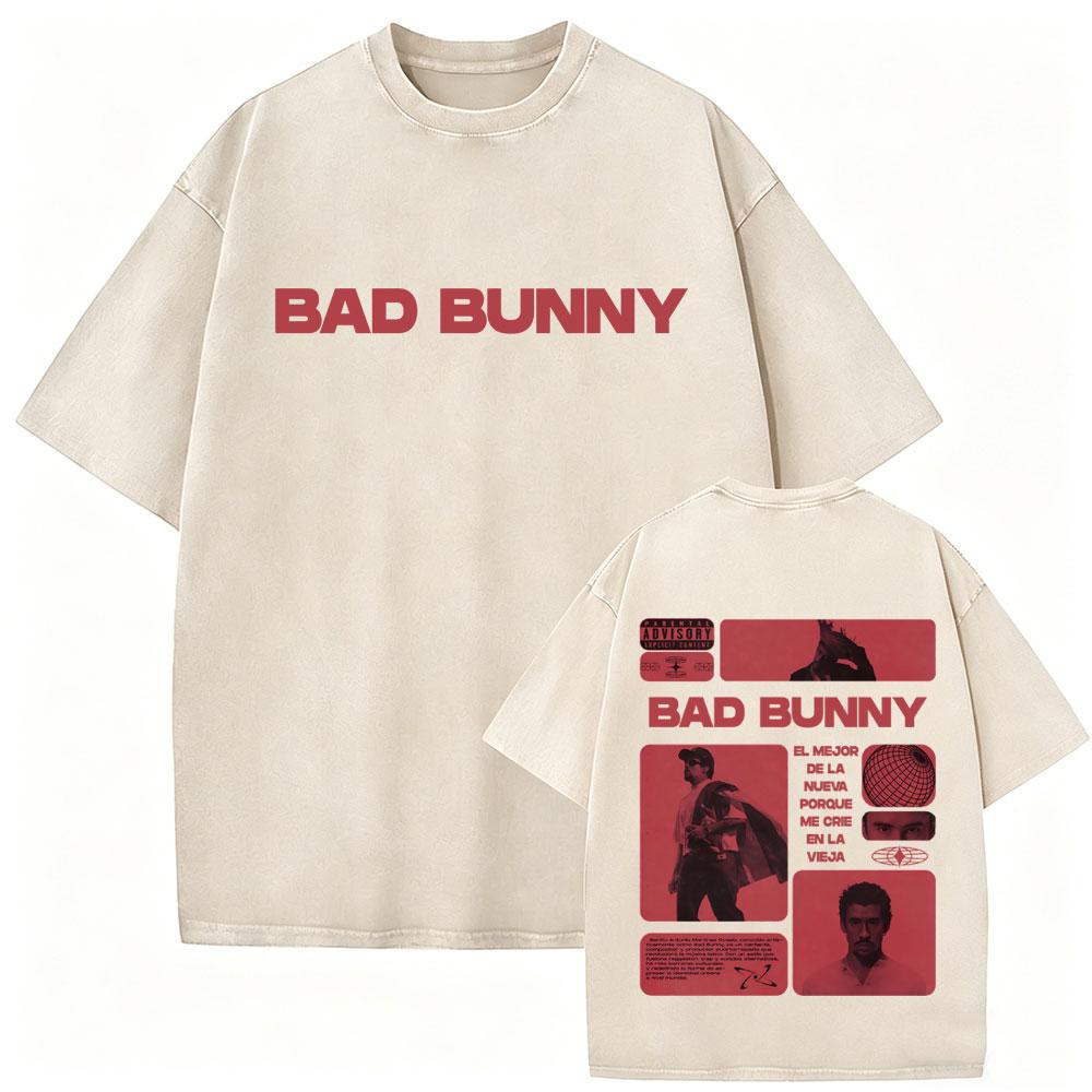 Washed Vintage Rapper Bad Bunny Tshirt Nadie Sabe Lo Que Va A Pasar Manana Skeleton Graphic T Shirts Men Fashion Hip Hop Tshirt