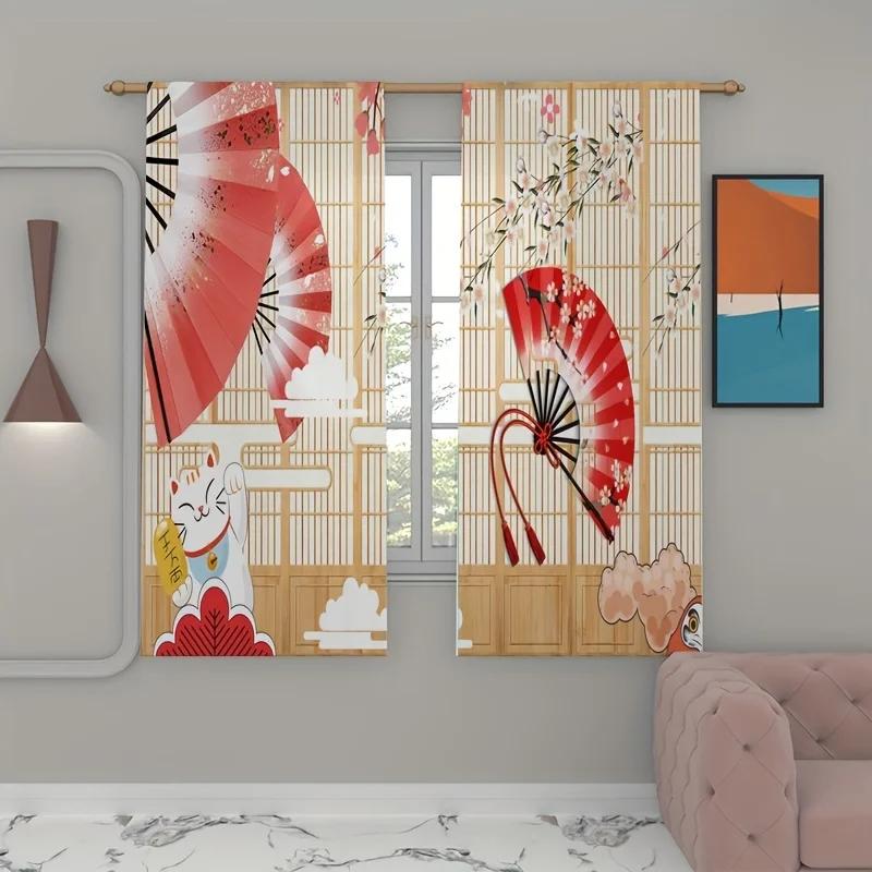 Шторы в японском стиле Fan Cat Wooden Door Cherry Blossom занавеска для гостиной спальни Home Decor 2 панели High Shading New